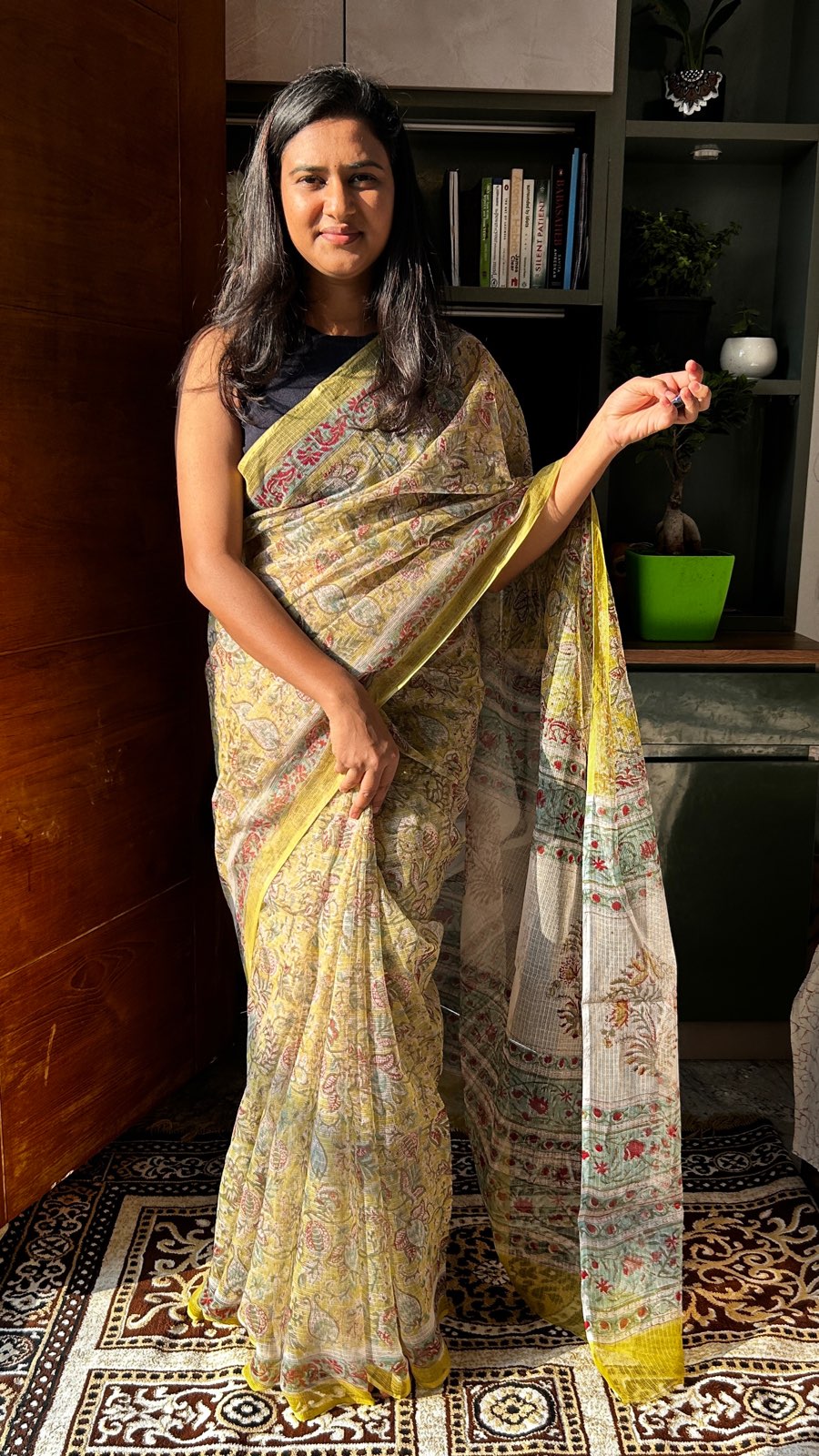 Green mul saree