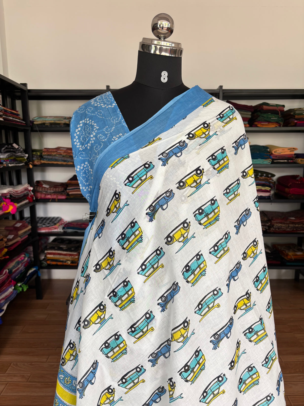 BLUE QUIRKY MUL SAREE