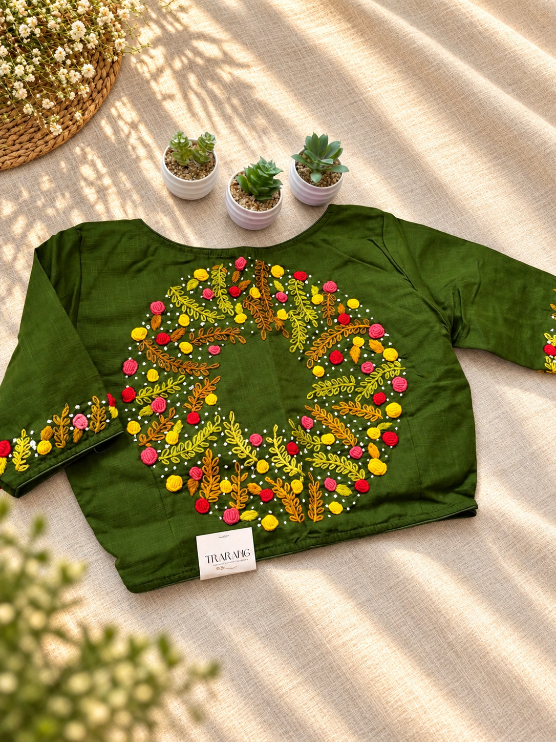 GREEN EMBROIDERED  BLOUSE