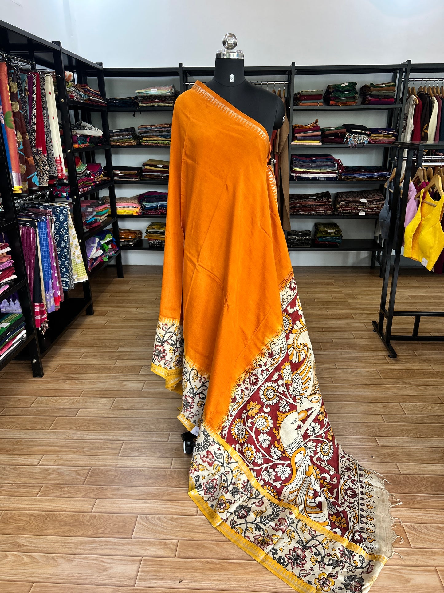 Orange kalamkari saree