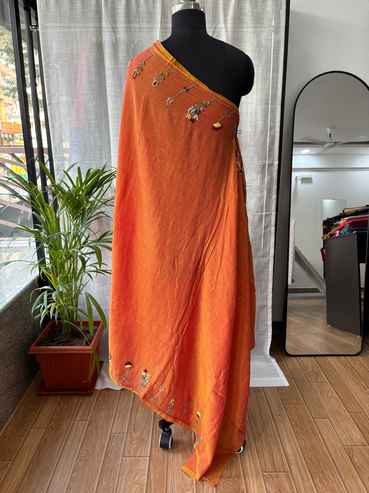 ORANGE EMBROIDERED MUL SAREE