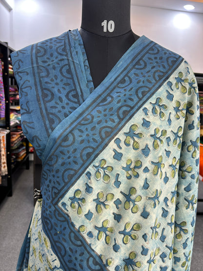 BLUE AJRAKH MUL SAREE