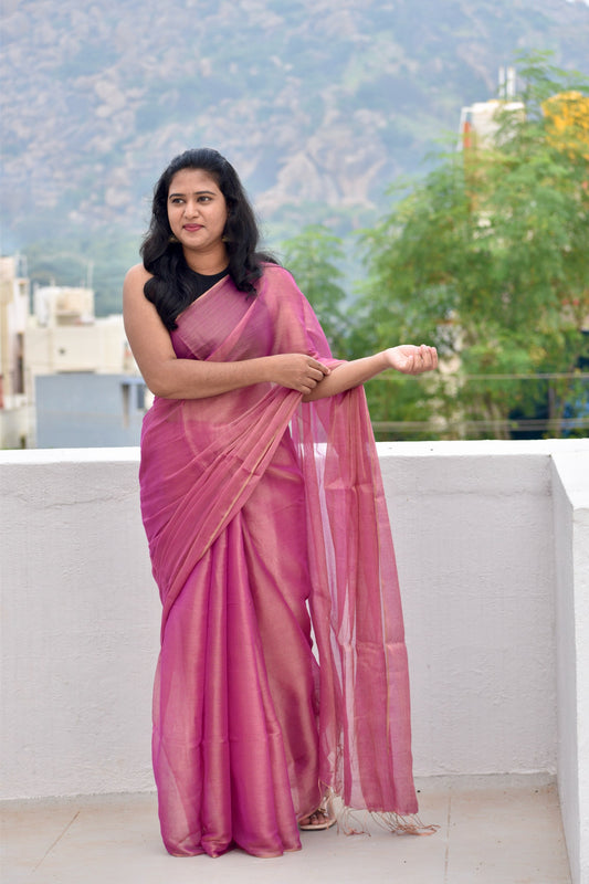 PINK TISSUE MUL SAREE