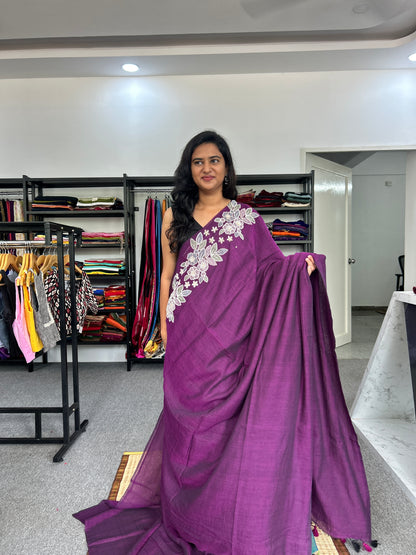 PURPLE SEQUIN MUL SAREE
