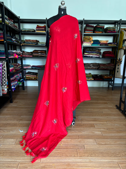 RED EMBROIDERED MUL SAREE