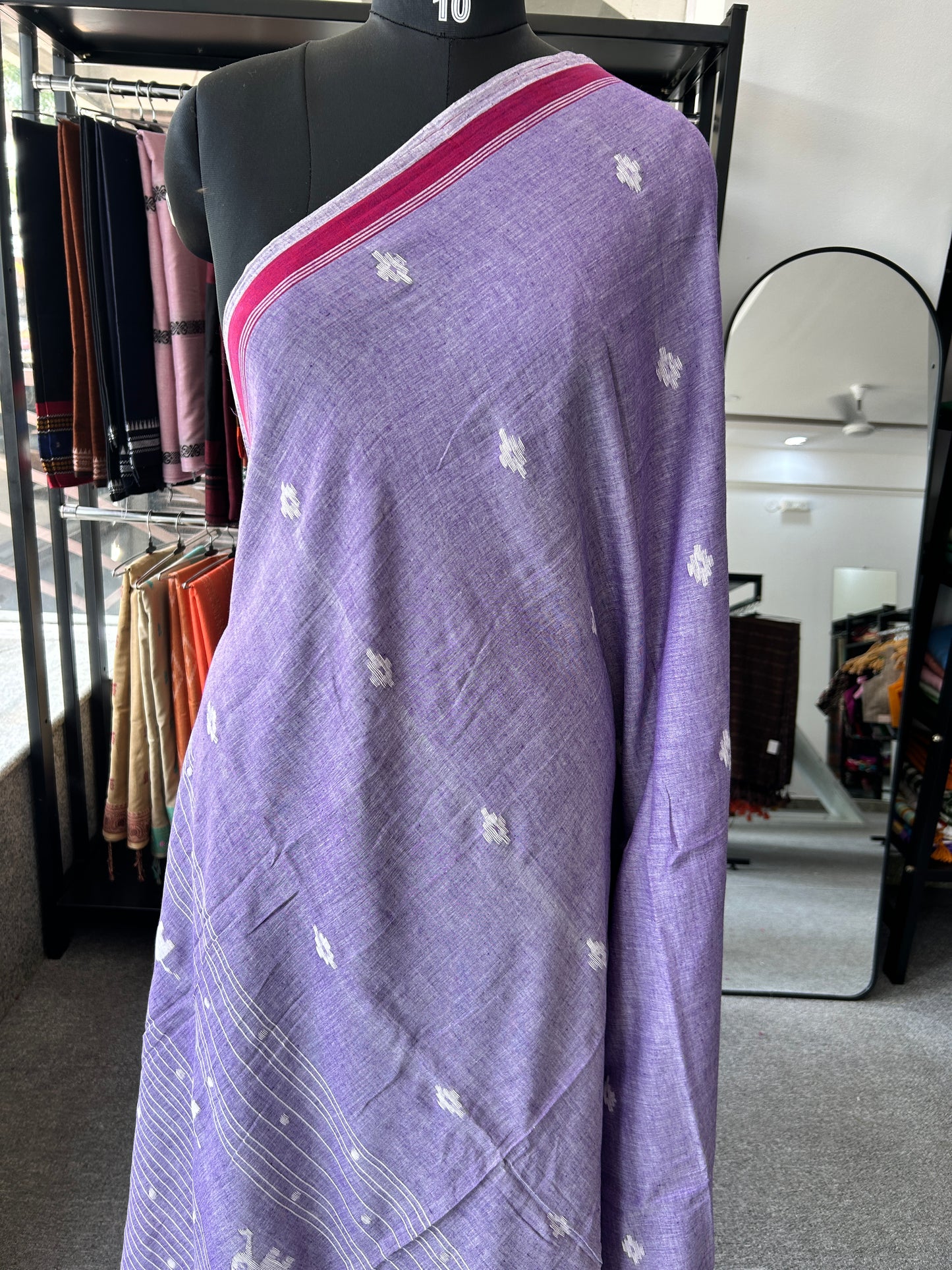 LAVENDER KHADI JAMDANI SAREE