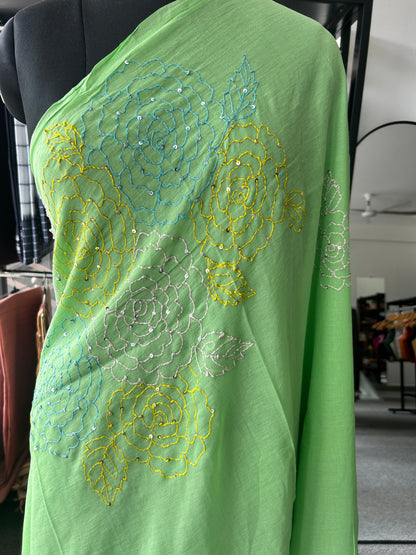 GREEN KATHA MUL SAREE