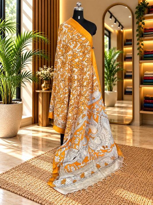 Yellow kalamkari saree