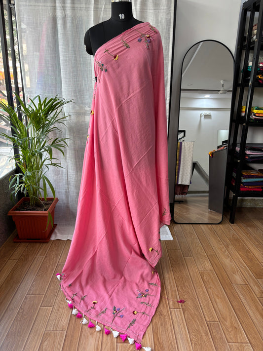 PINK EMBROIDERED MUL SAREE