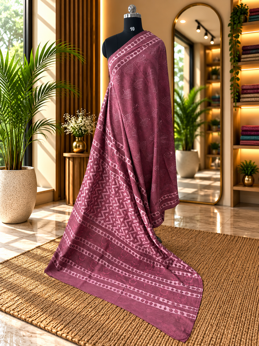 MAROON DABU MUL SAREE