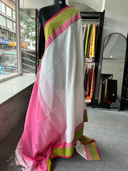 WHITE MERCERISED COTTON SAREE