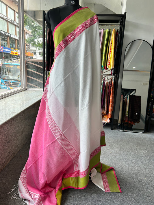 WHITE MERCERISED COTTON SAREE