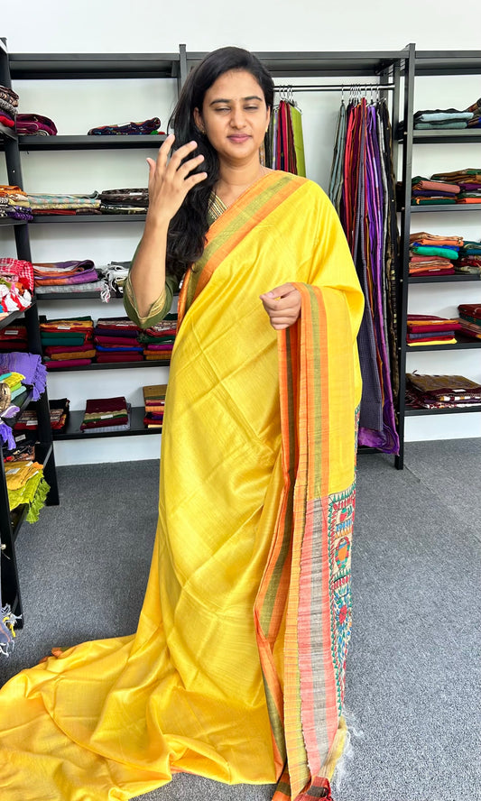 YELLOW MADHUBANI SILK SAREE