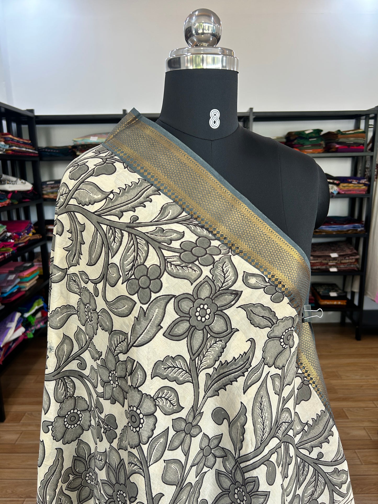 White kalamkari saree