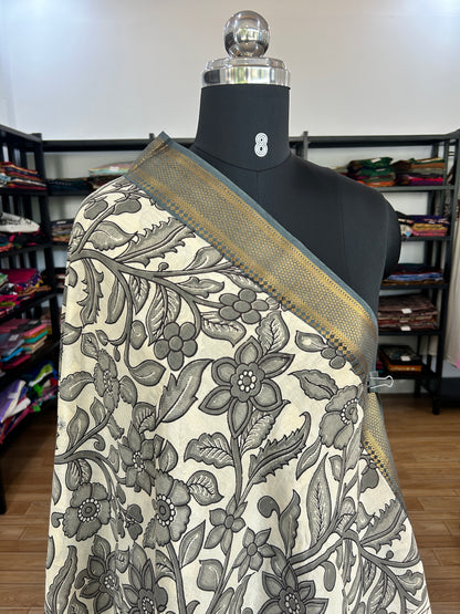 White kalamkari saree