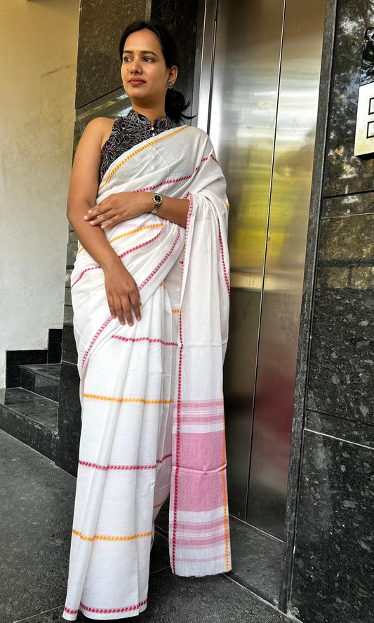 WHITE DHANIAKHALI SAREE
