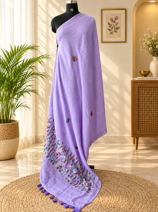 PURPLE EMBROIDERED MUL SAREE