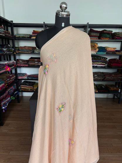 BEIGE EMBROIDERED MUL SAREE