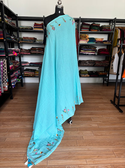 BLUE EMBROIDERED MUL SAREE