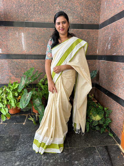 WHITE MERCERISED COTTON SAREE