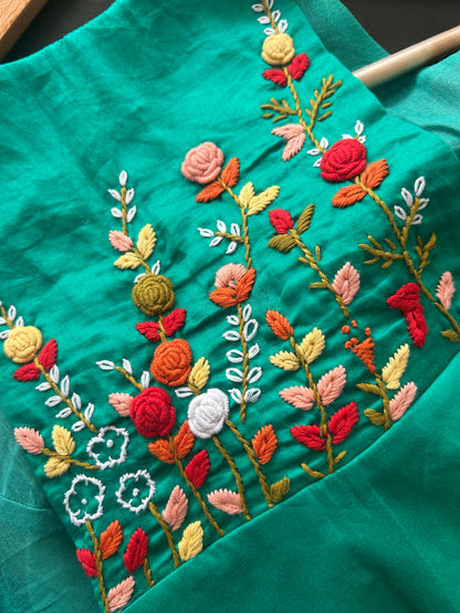 Green boho embroidered blouse