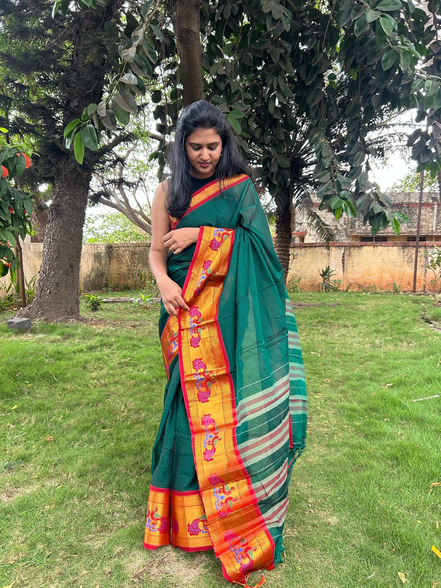 Green Narayanpet saree.