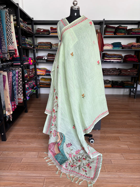GREEN LINEN SAREE