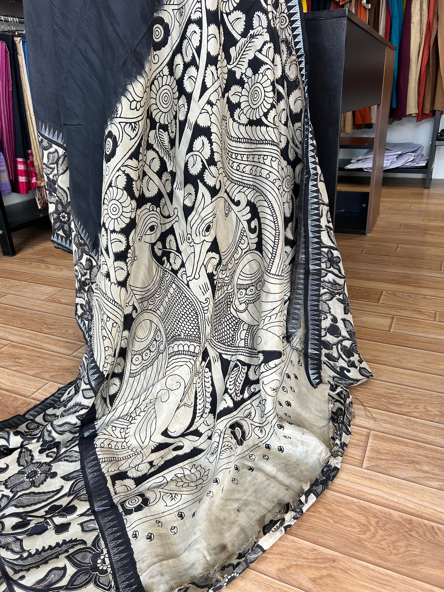 Black kalamkari saree