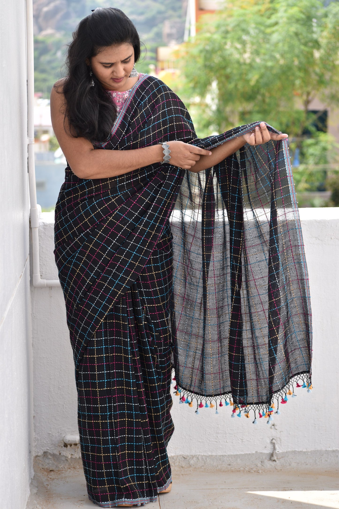 BLACK KATHA SAREE