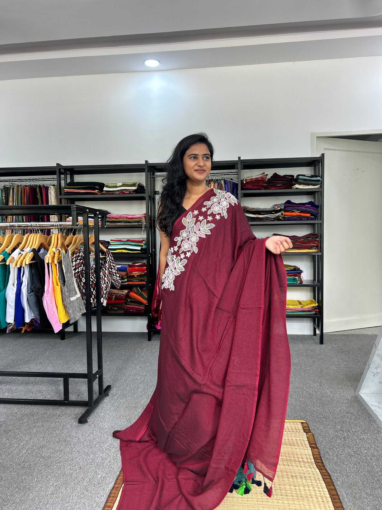 BROWN SEQUIN MUL SAREE