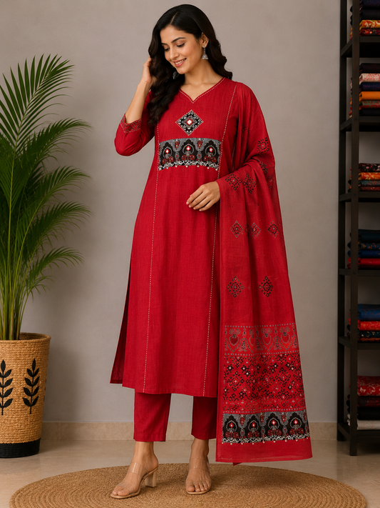RED GAMTHI COTTON SUIT
