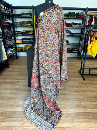 Red kalamkari mul saree