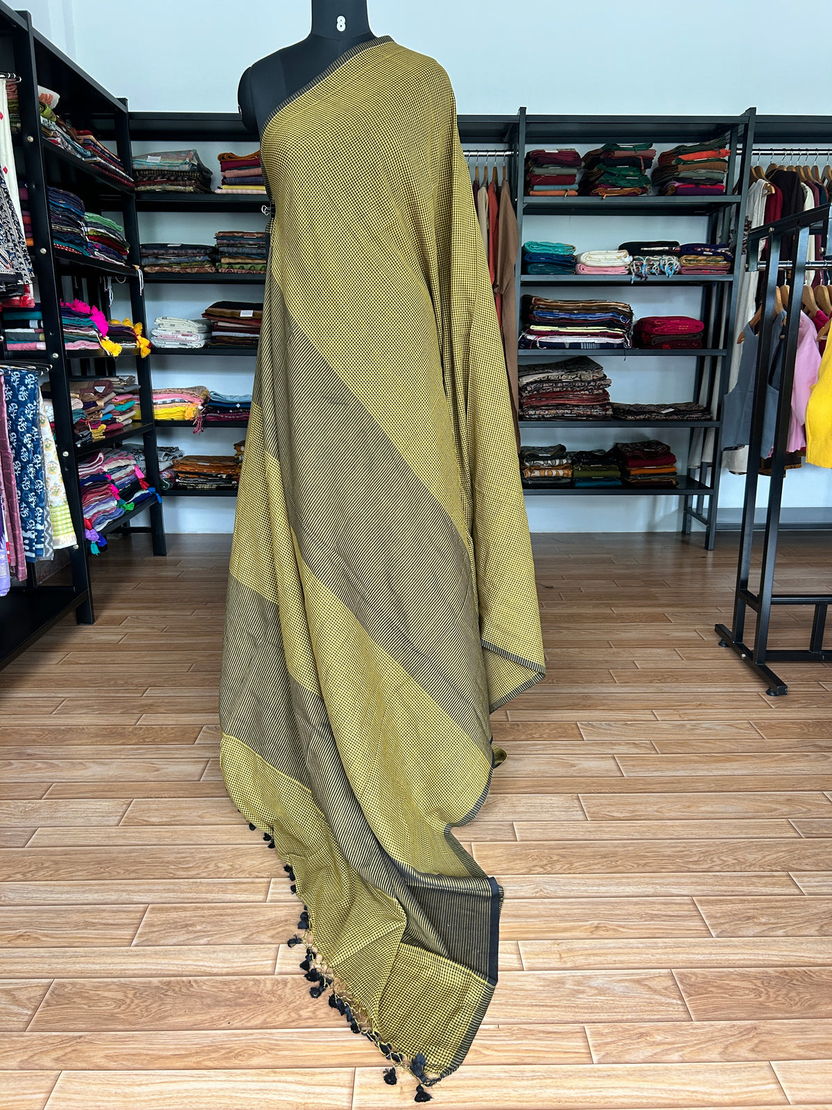 GREEN CHECKS  MUL SAREE