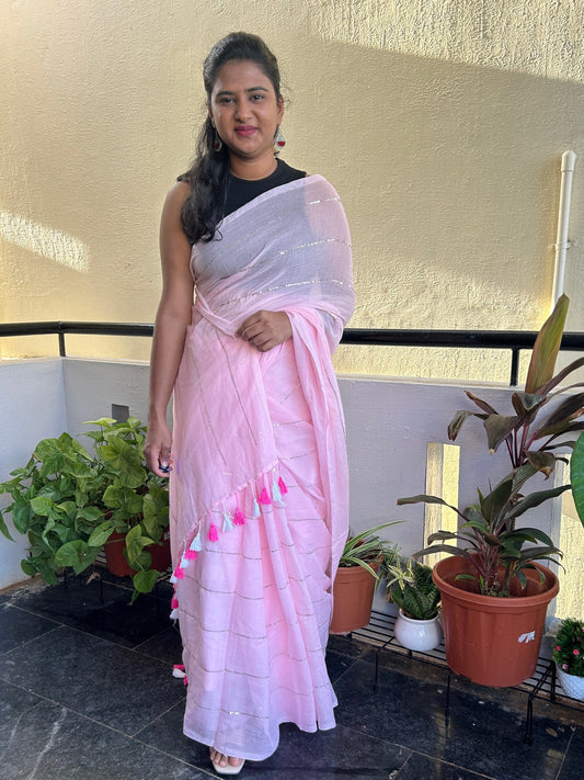 PINK MUL SAREE