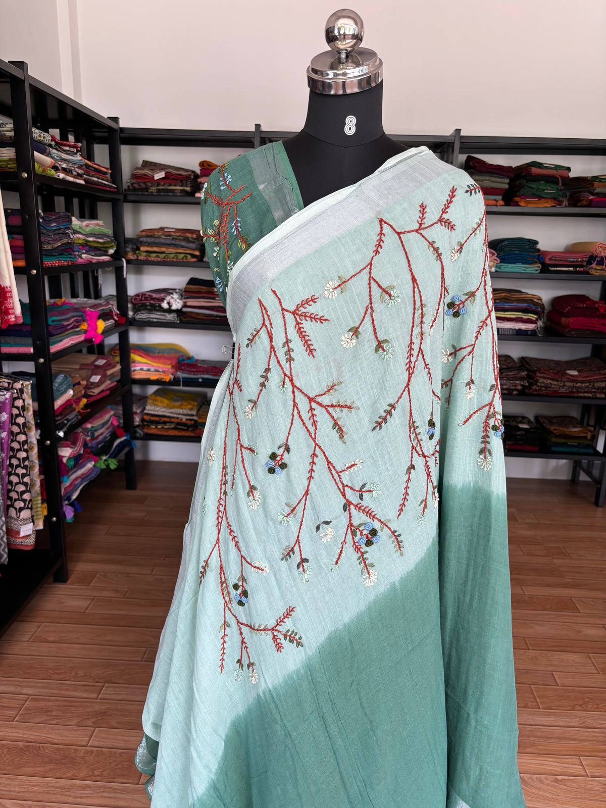GREEN LINEN SAREE
