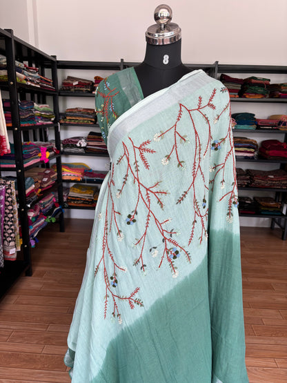 GREEN LINEN SAREE