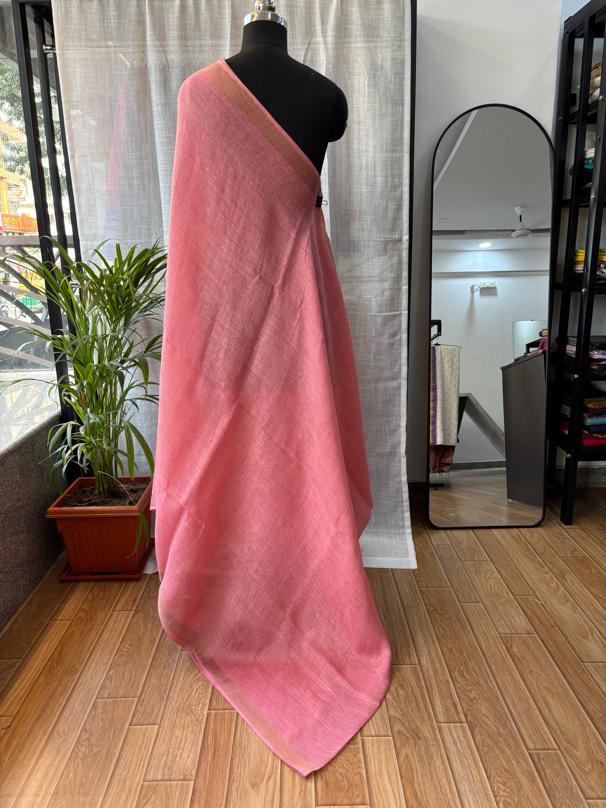 PINK PURE LINEN SAREE