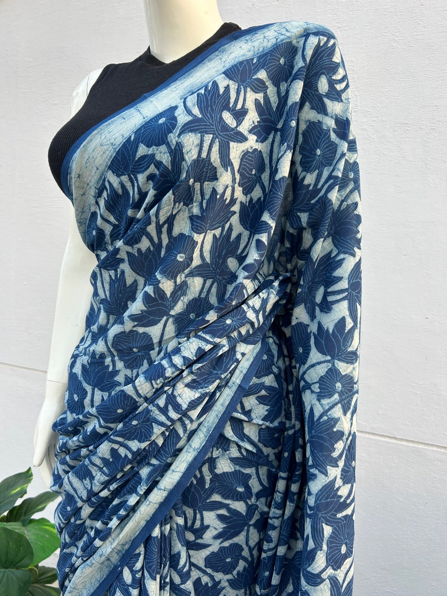 Blue dabu mul saree