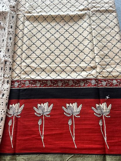 Red chanderi mul cotton