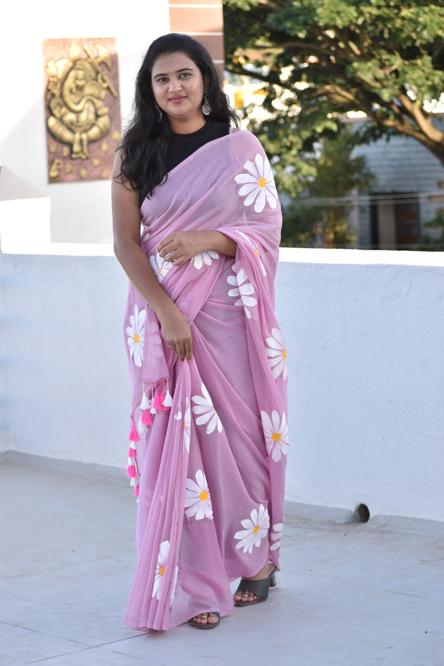 PINK HAND PAINTED MUL SAREE