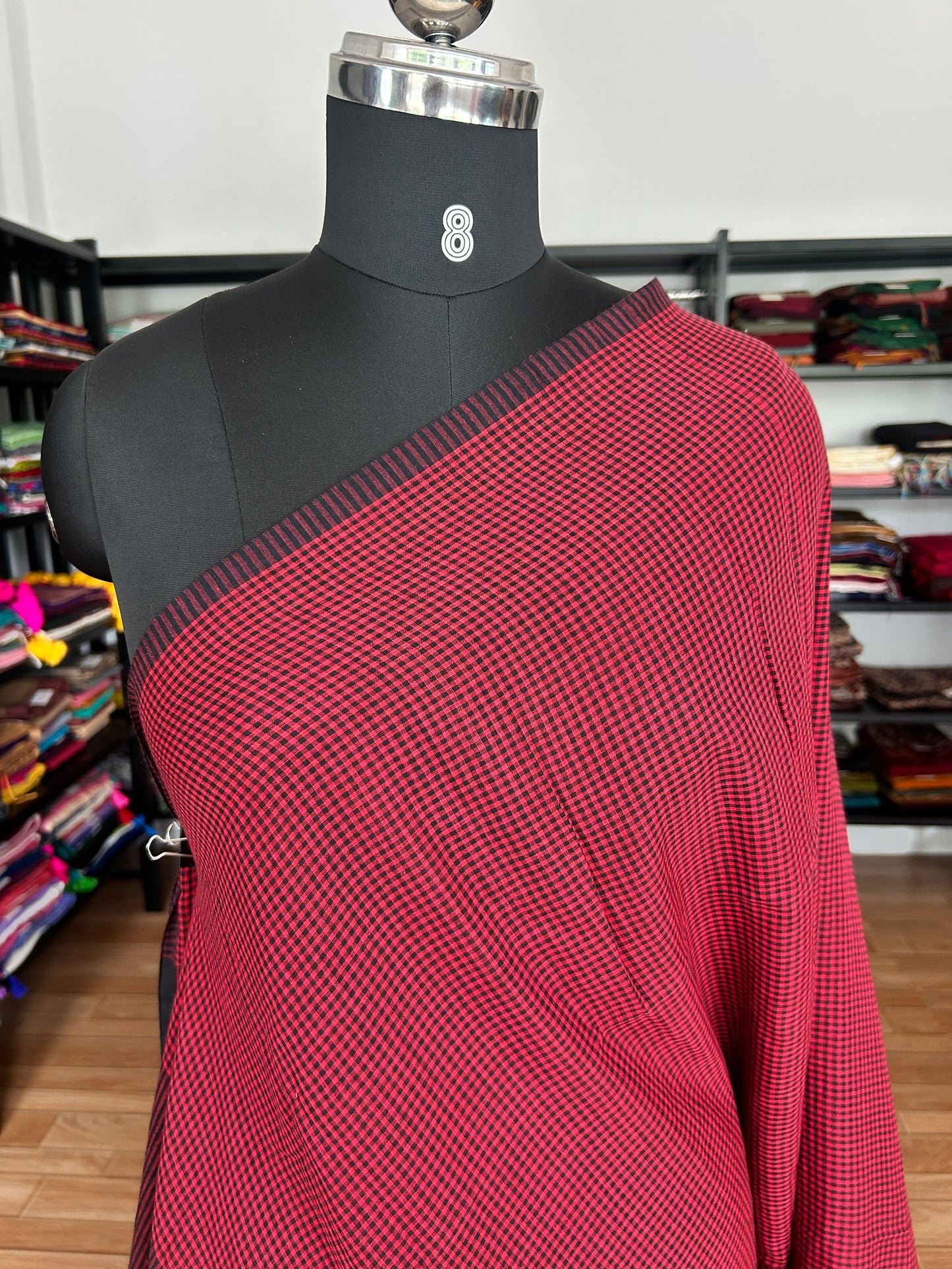 RED CHECKS  MUL SAREE
