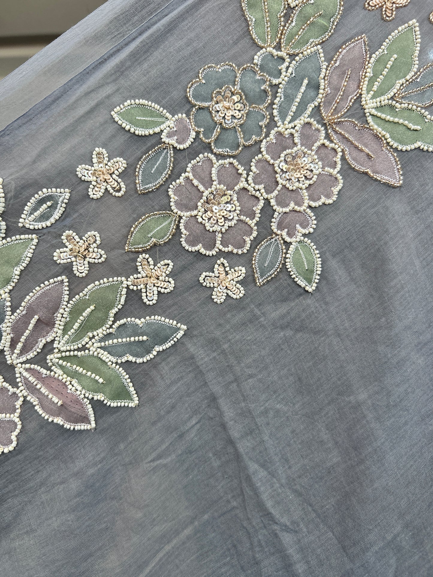GREY SEQUIN MUL SAREE