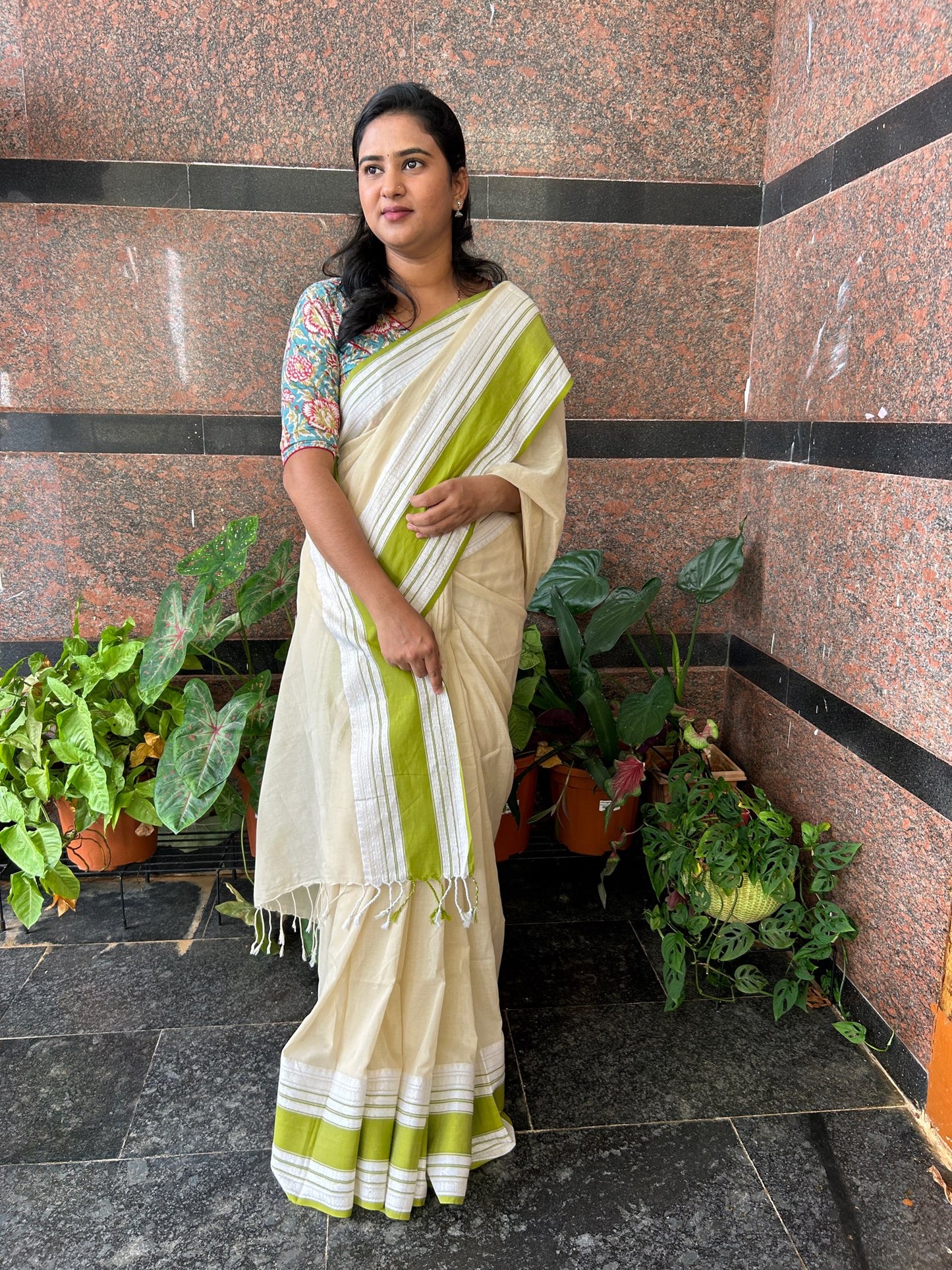 WHITE MERCERISED COTTON SAREE