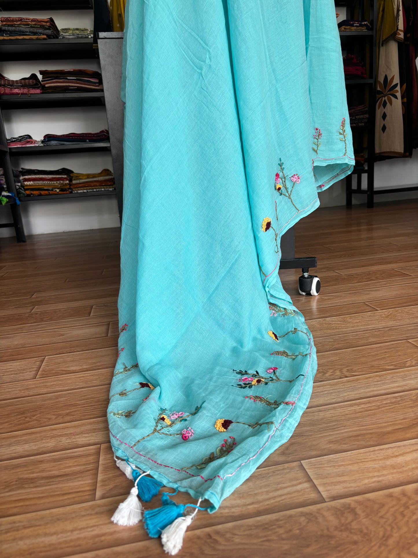 BLUE EMBROIDERED MUL SAREE