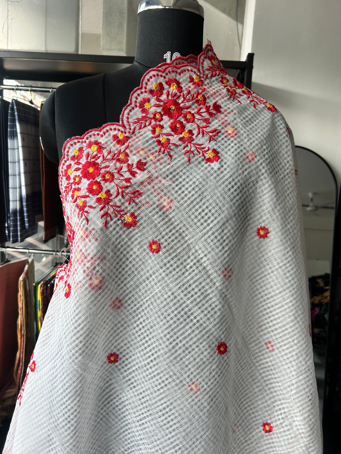White embroidered kota