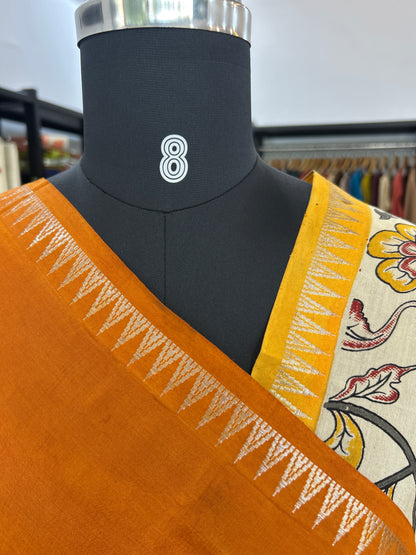 Orange kalamkari saree