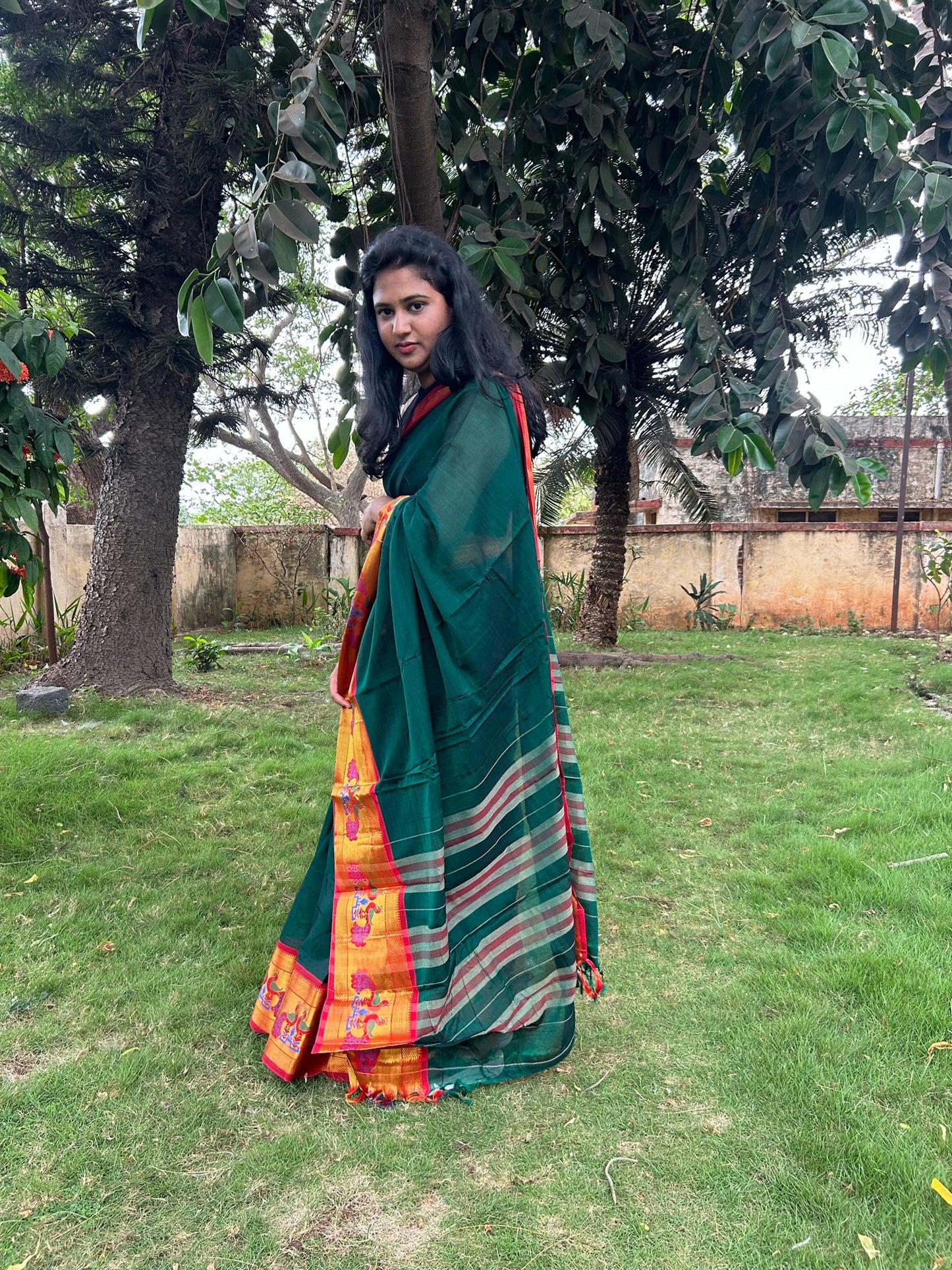 Green Narayanpet saree.