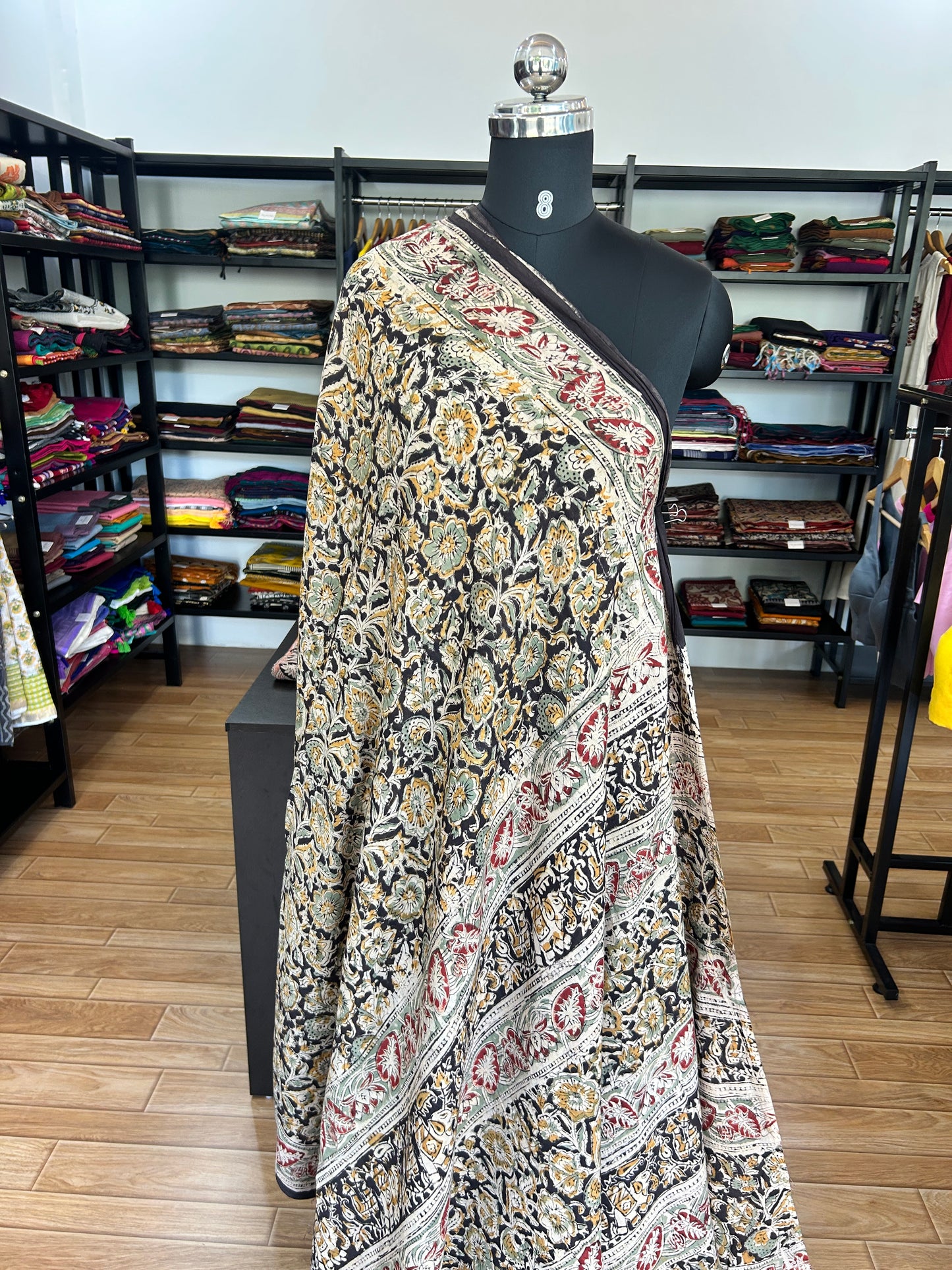 Black kalamkari mul saree