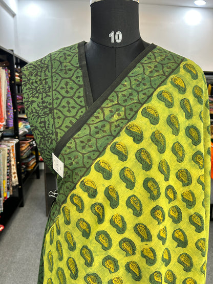 GREEN AJRAKH MUL SAREE