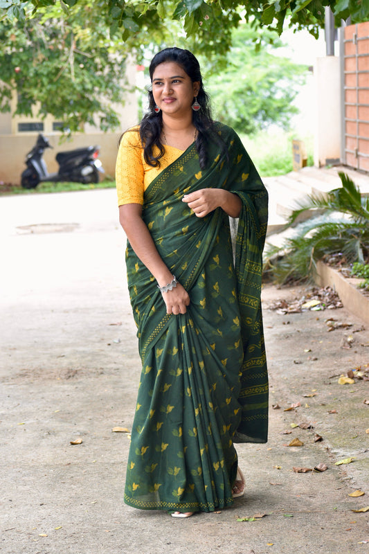 Green dabu mul saree